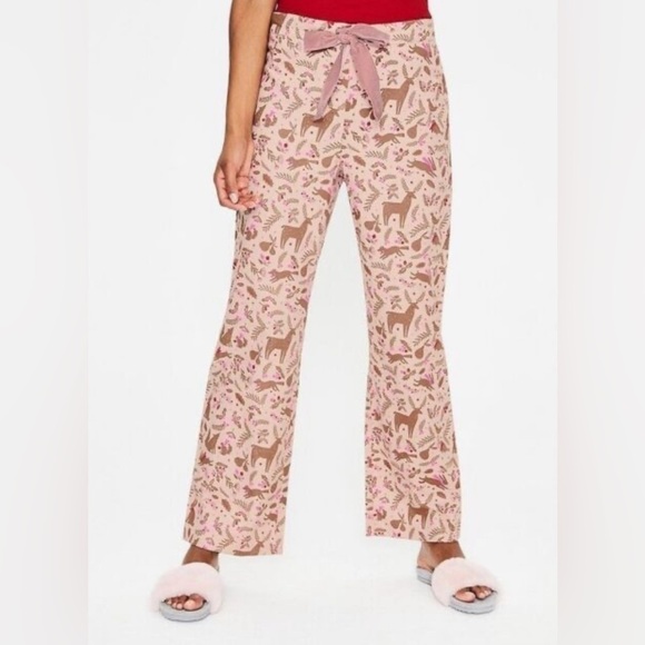 Boden Pink Cotton Holiday Winter Animal Print Pajama Pants Tie Waist Medium - Picture 1 of 8